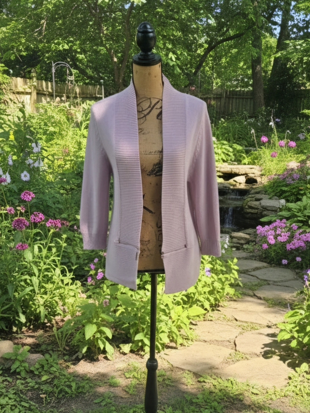 Ivanka Trump Light Lavender Open Cardigan with Ribbed Shawl